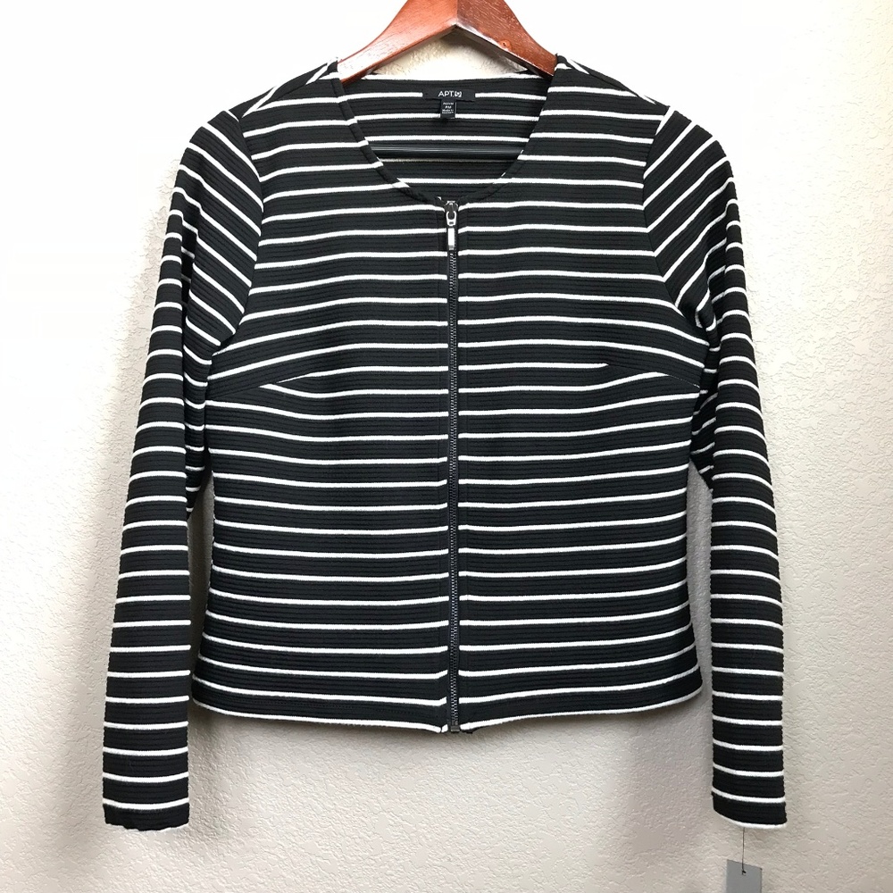 Black & White Striped Ribbed Jacket Petite PM NWT